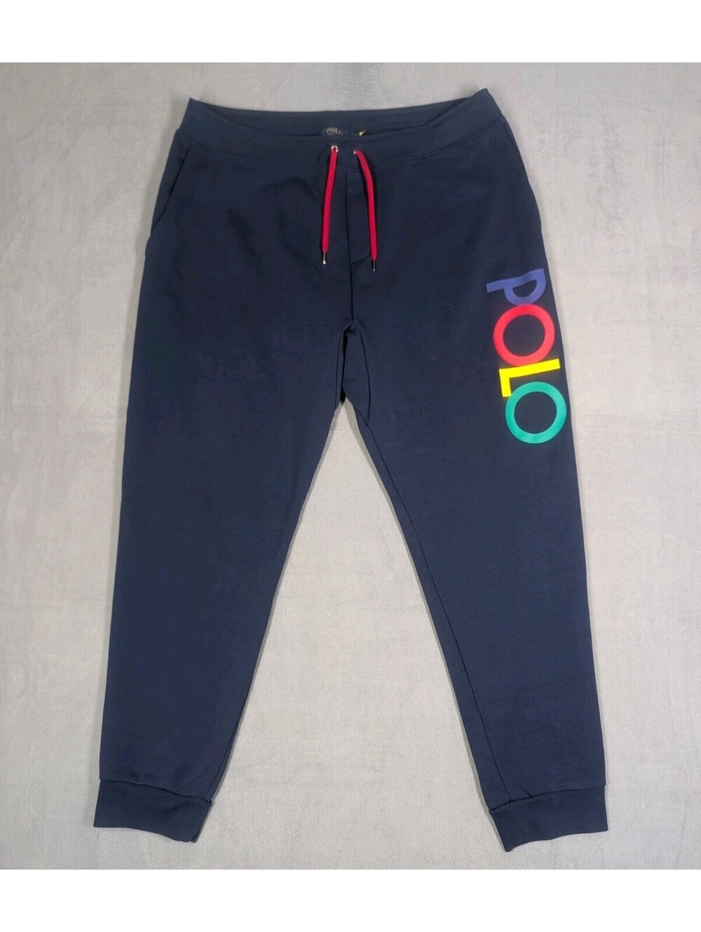 Polo Ralph Lauren Men Large Tall Navy Multicolor Logo Jogger Sweatpants Athletic